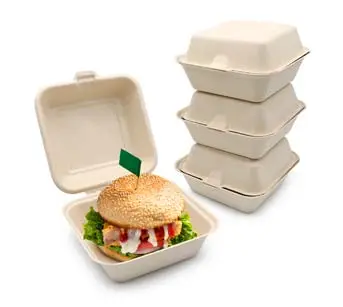 Caja de concha desechable de 6 pulgadas para hamburguesa de fibra de bagazo, resistente al agua, ecológica, para microondas