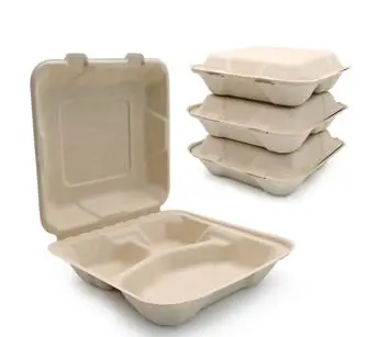 Fiambrera Bento desechable de 3 compartimentos para llevar portátil sostenible ecológica de 800 ml