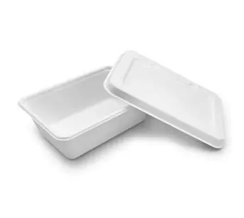 Caja de contenedor de comida para restaurante Rectángulo desechable de fibra de planta segura de microondas reciclable a prueba de aceite de 800 ml